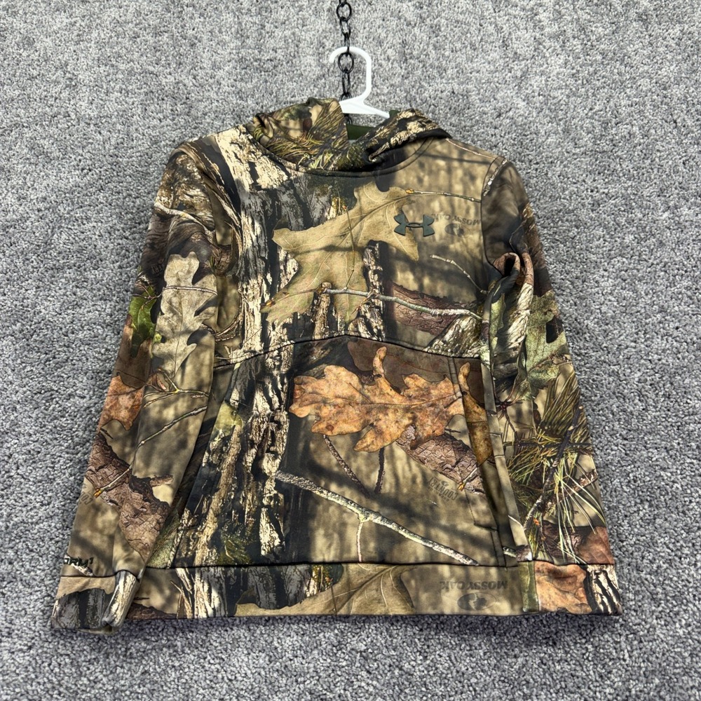 Under Armour Hoodie Boys Medium Green Mossy Oak Camo Storm Fleece Pullover